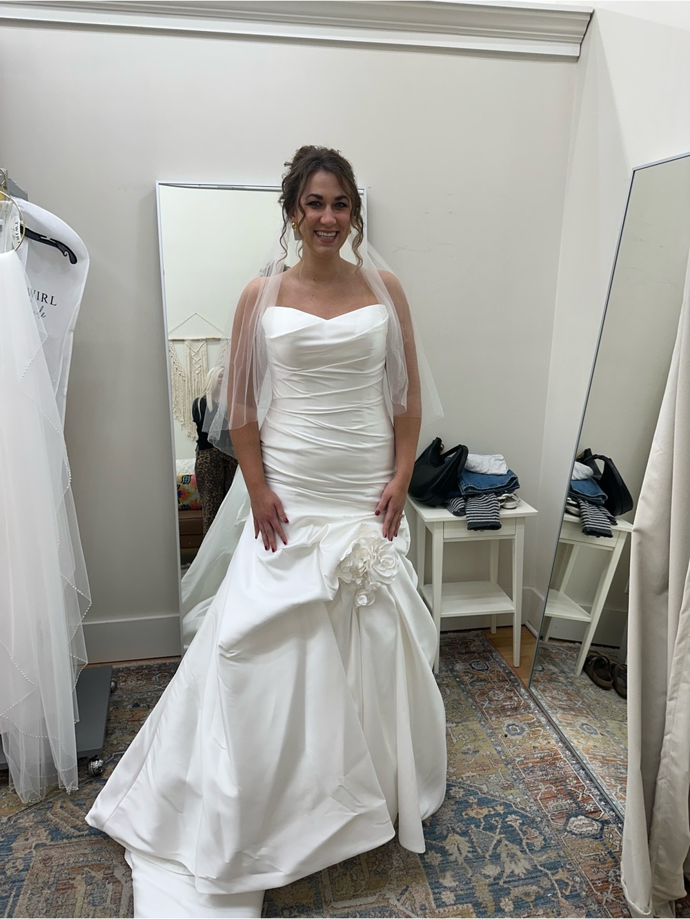 White Bridal Wedding Gown with Floral Accent -